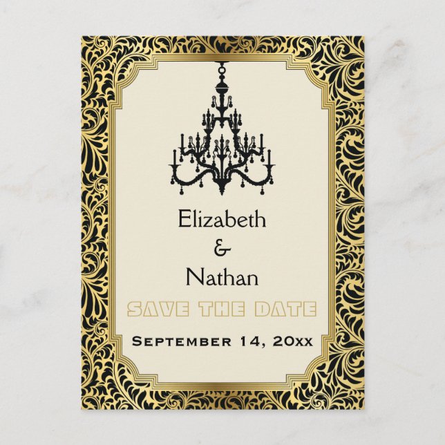 Art Deco chandelier wedding Save the Date Announcement Postcard (Front)