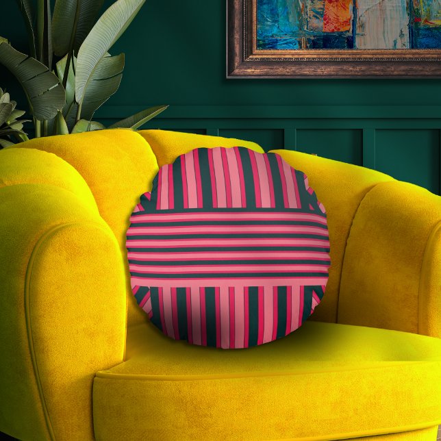 Art Deco Charcoal Pink Abstract Elegant Pattern Round Pillow (Creator Uploaded)