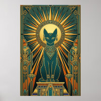 Art Déco Chat Noir Grimpeur sur Papier Peint