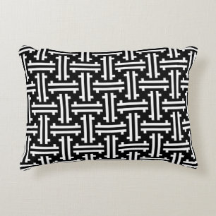Art Deco Chinese Fret, Black and White Accent Pillow