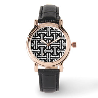 Art Deco Chinese Fret, Black and White Watch