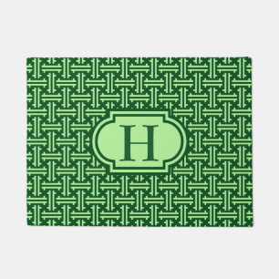Art Deco Chinese Fret, Dark Jade Green Doormat