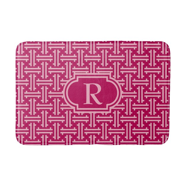 Art Deco Chinese Fret, Fuchsia Pink Bath Mat (Front)