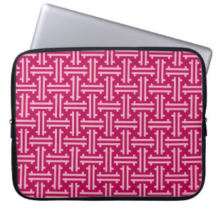 Art Deco Chinese Fret, Fuchsia Pink Laptop Sleeve