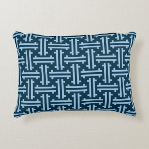 Art Deco Chinese Fret, Indigo and Sky Blue Accent Pillow