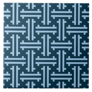 Art Deco Chinese Fret, Indigo and Sky Blue Tile