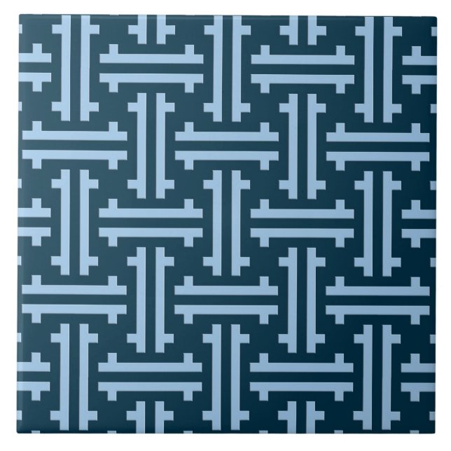 Art Deco Chinese Fret, Indigo and Sky Blue Tile (Front)