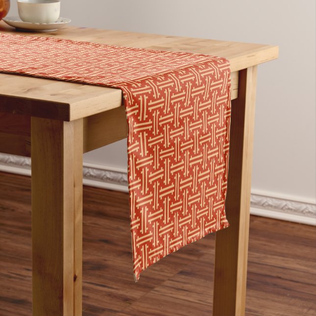 Art Deco Chinese Fret, Mandarin Orange Short Table Runner (In Situ)