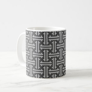 Art Deco Chinese Fret, Silver and Graphite Grey Coffee Mug