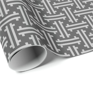 Art Deco Chinese Fret, Silver and Graphite Grey Wrapping Paper