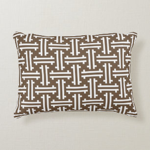 Art Deco Chinese Fret, Taupe Tan and White Accent Pillow