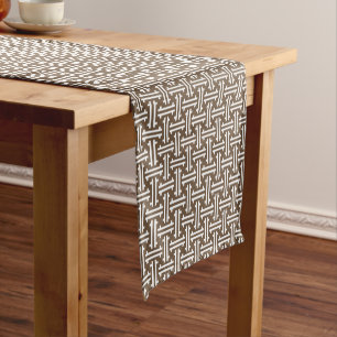 Art Deco Chinese Fret, Taupe Tan and White Short Table Runner