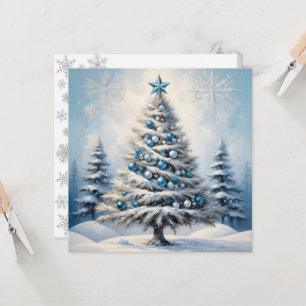 Art Deco Christmas Blue Ornaments Snowflakes Card