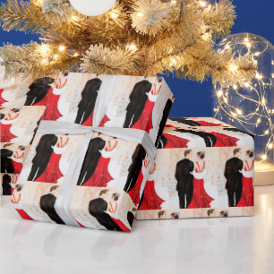 art deco Christmas couple tiled party wrap Wrapping Paper