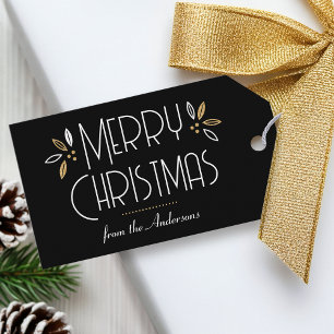 Art Deco Christmas Elegant Typography Black Gold Gift Tags