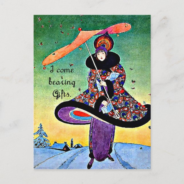 Art Deco Christmas Holiday Postcard (Front)