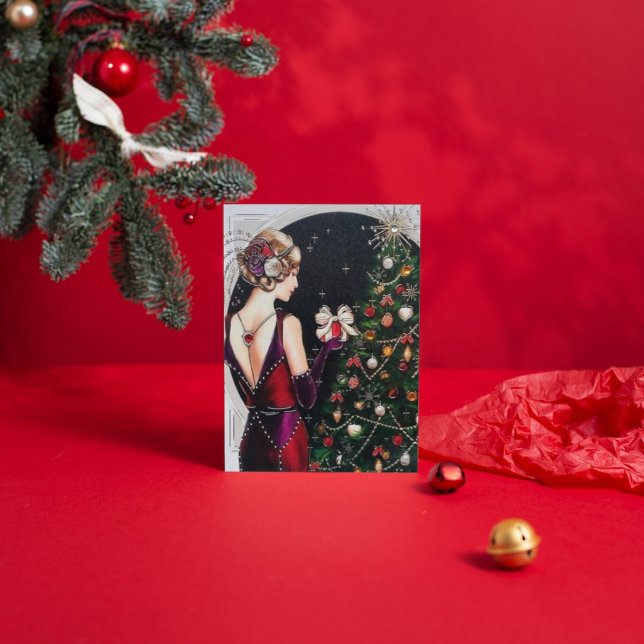 art deco Christmas lady vintage card (Creator Uploaded)