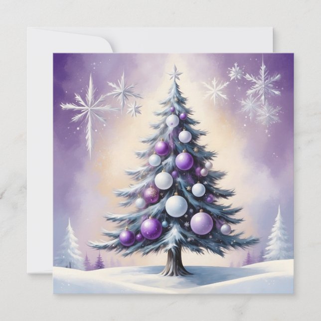 Art Deco Christmas Purple and Silver Haze  Holiday Card (Front)