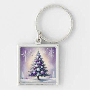 Art Deco Christmas Purple and Silver Haze Keychain