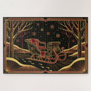 Art Deco Christmas Sleigh Jigsaw Puzzle
