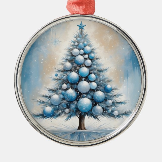 Art Deco Christmas Tree Blue Luxurious Ornaments (Front)