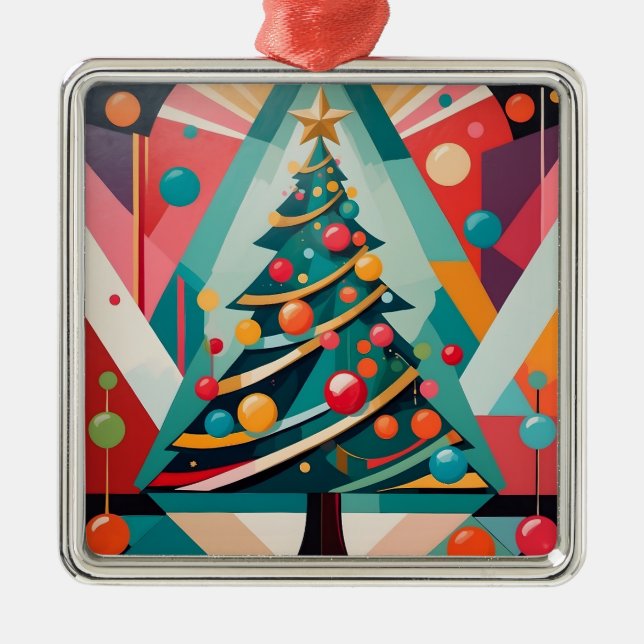 Art Deco Christmas Tree with Ornaments and Bubbles (Front)