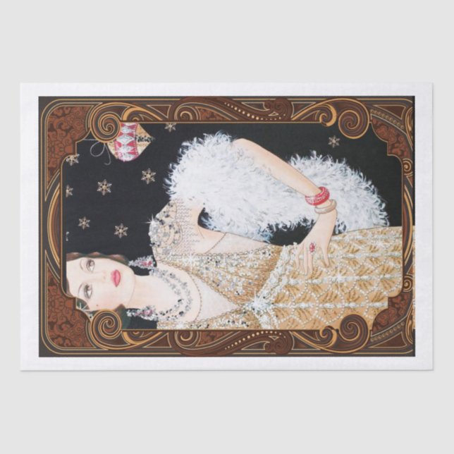 Art Deco Christmas Woman Decoupage Tissue Paper (Front)