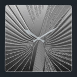 Art Deco chrome palm leaf Square Wall Clock<br><div class="desc">Art Deco themed pattern based on a stylized palm leaf,  rendered in a 3-d effect in silver chrome colour</div>