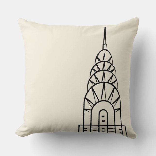 Art Deco Chrysler Building Throw Pillow in Black (Front)