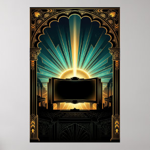 Art Deco Cinema Popcorn Machine Gold & Teal Poster
