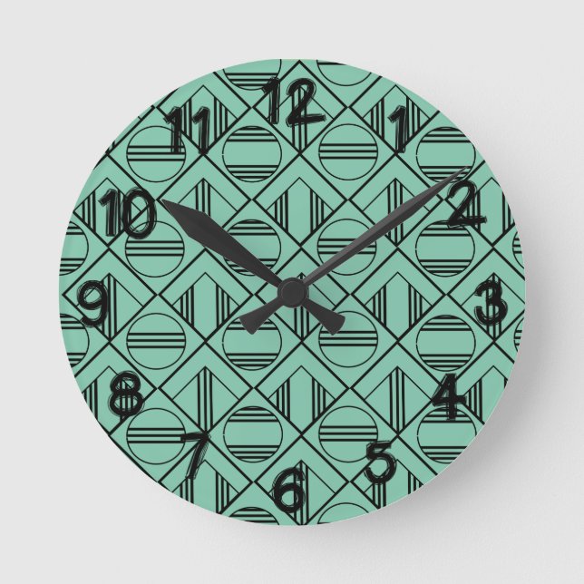 Art Deco Circles and Diamonds  Round Clock (Front)