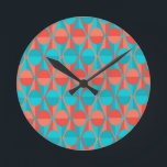 Art Deco Circles and Triangles Round Clock<br><div class="desc">This clock has an art deco design of two-toned orange and teal circles inside two-toned orange and teal triangles.</div>
