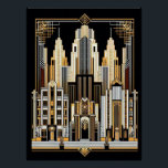 Art Deco City Style Poster. Poster<br><div class="desc">This image is Ai produced. I love the results as this really makes a great poster. A city scape in the art deco style in black and gold colors. This poster would look great framed and hung on a wall in your home. For all Art Deco lovers.</div>