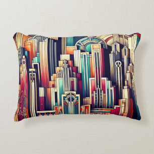 Art Deco Cityscape Accent Pillow