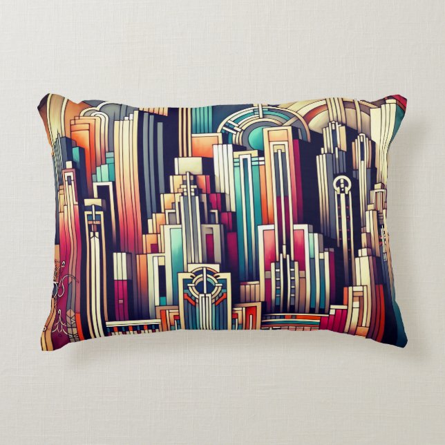 Art Deco Cityscape Accent Pillow (Front)