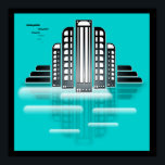 art deco cityscape poster<br><div class="desc">art deco cityscape poster. This strikingly iconic art deco poster of a modern city in blue, black and white, has the typical look and shapes of the art deco movement. Inspired by cars and architecture of the art deco era this stylish wall art will add a touch of art deco...</div>