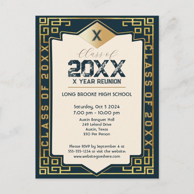 Art Deco "Class of" Your Year High School Reunion Postcard (Front)