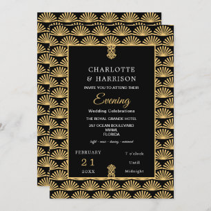 Art Deco Classy Black Gold Evening Wedding Invitation