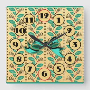 Art Deco Climbing Strawberry Vines Square Wall Clock