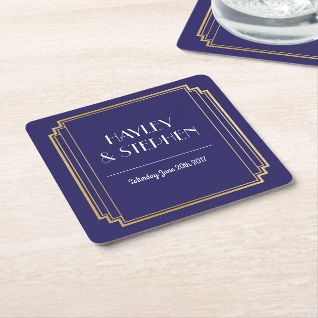 Art Deco Coasters Navy & Gold 1920's Wedding Party (Angled)
