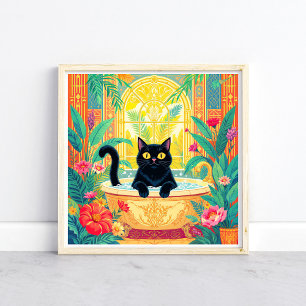 Art Déco Coloré Chat Noir dans Baignoire