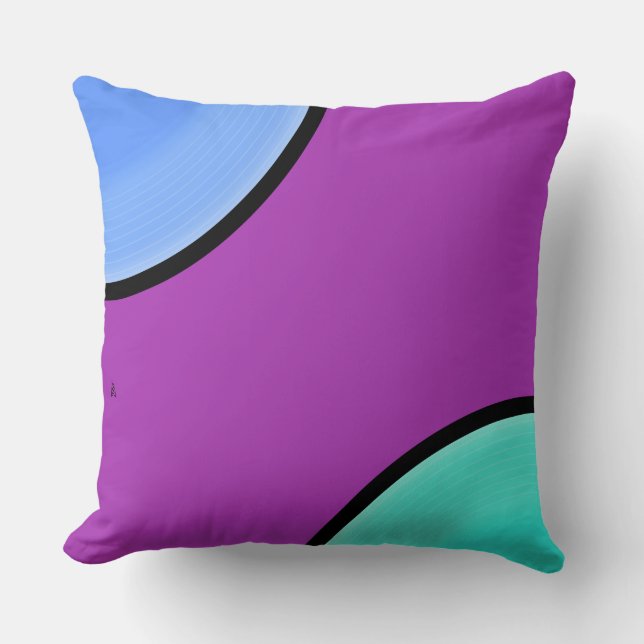 Art Deco Colour Block Violet Blue Seafoam and Blac Throw Pillow (Front)
