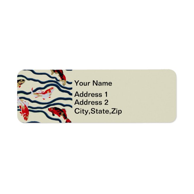 Art Deco Colourful Carp Swimming Navy Decor (Front)