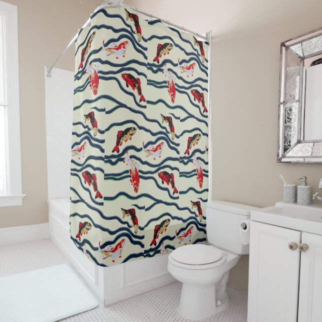 Art Deco Colourful Carp Swimming Navy Decor (In Situ)