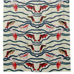 Art Deco Colourful Carp Swimming Navy Decor