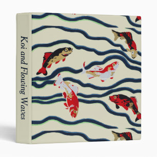 Art Deco Colourful Carp Swimming Navy Decor Binder