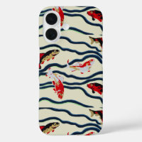 Art Deco Colourful Carp Swimming Navy Decor
