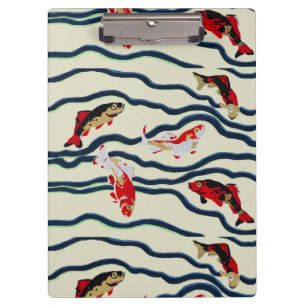 Art Deco Colourful Carp Swimming Navy Decor Clipboard