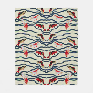 Art Deco Colourful Carp Swimming Navy Decor Fleece Blanket