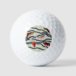 Art Deco Colourful Carp Swimming Navy Decor Golf Balls